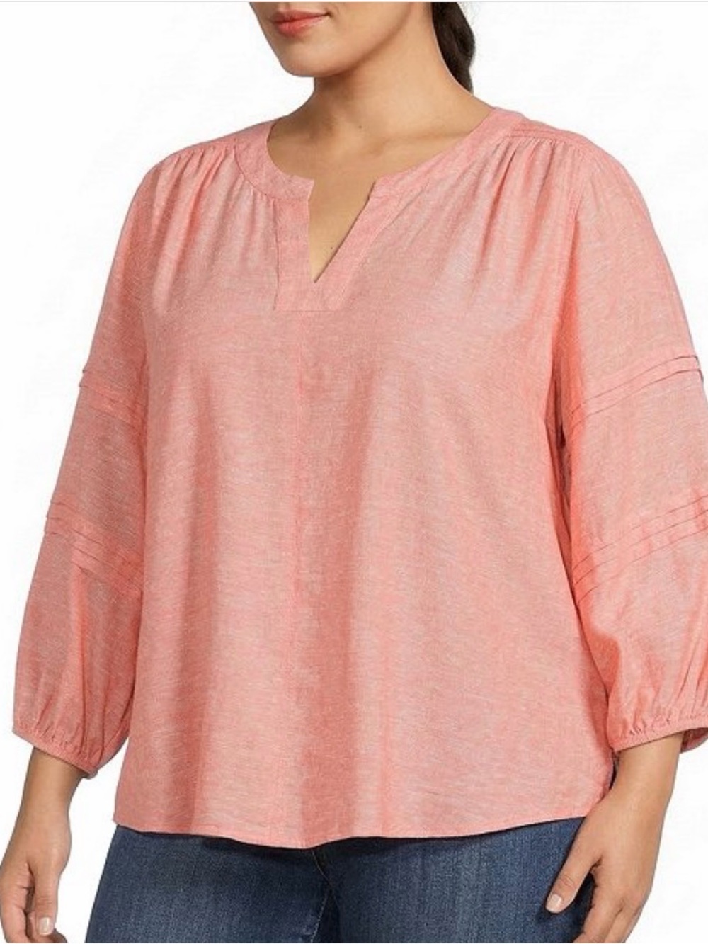 Westbound Plus Size Print 3/4 Sleeve V-Neck Linen Top Coral Size 3X